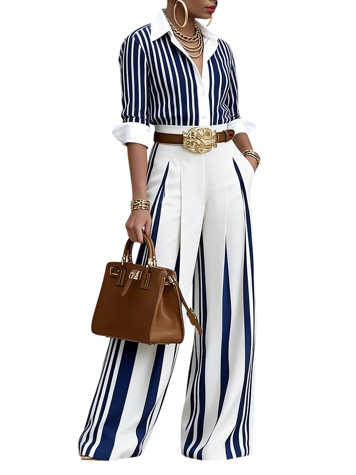 Women's Striped Shirt & Pants Set