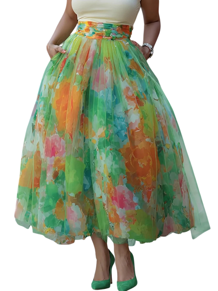 Women's Floral Pleated Maxi Skirt