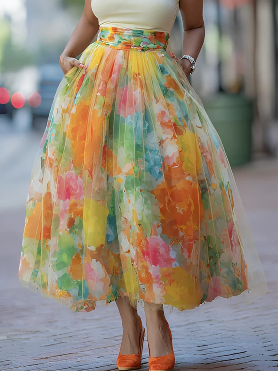 Women's Floral Pleated Maxi Skirt