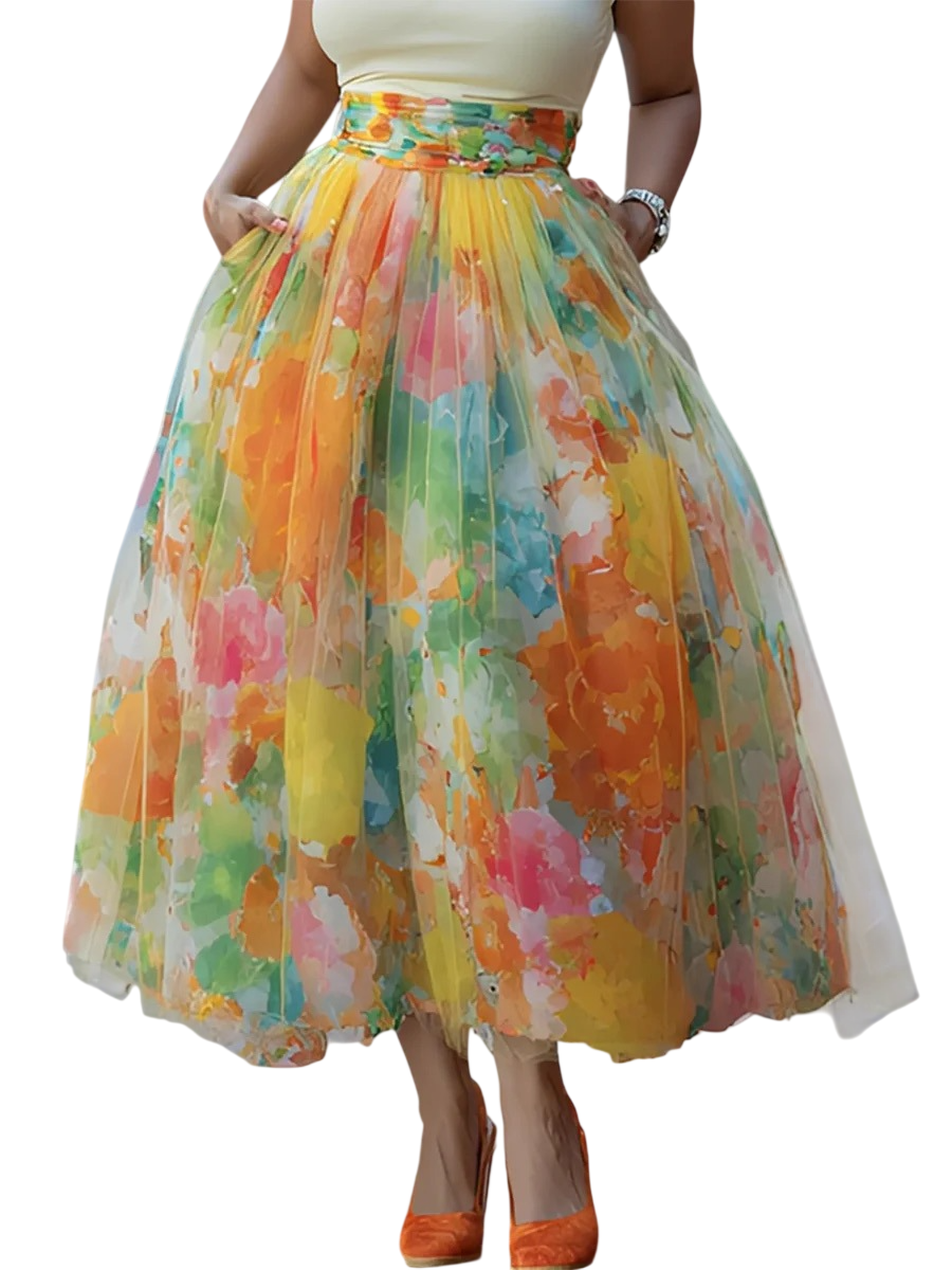 Women's Floral Pleated Maxi Skirt
