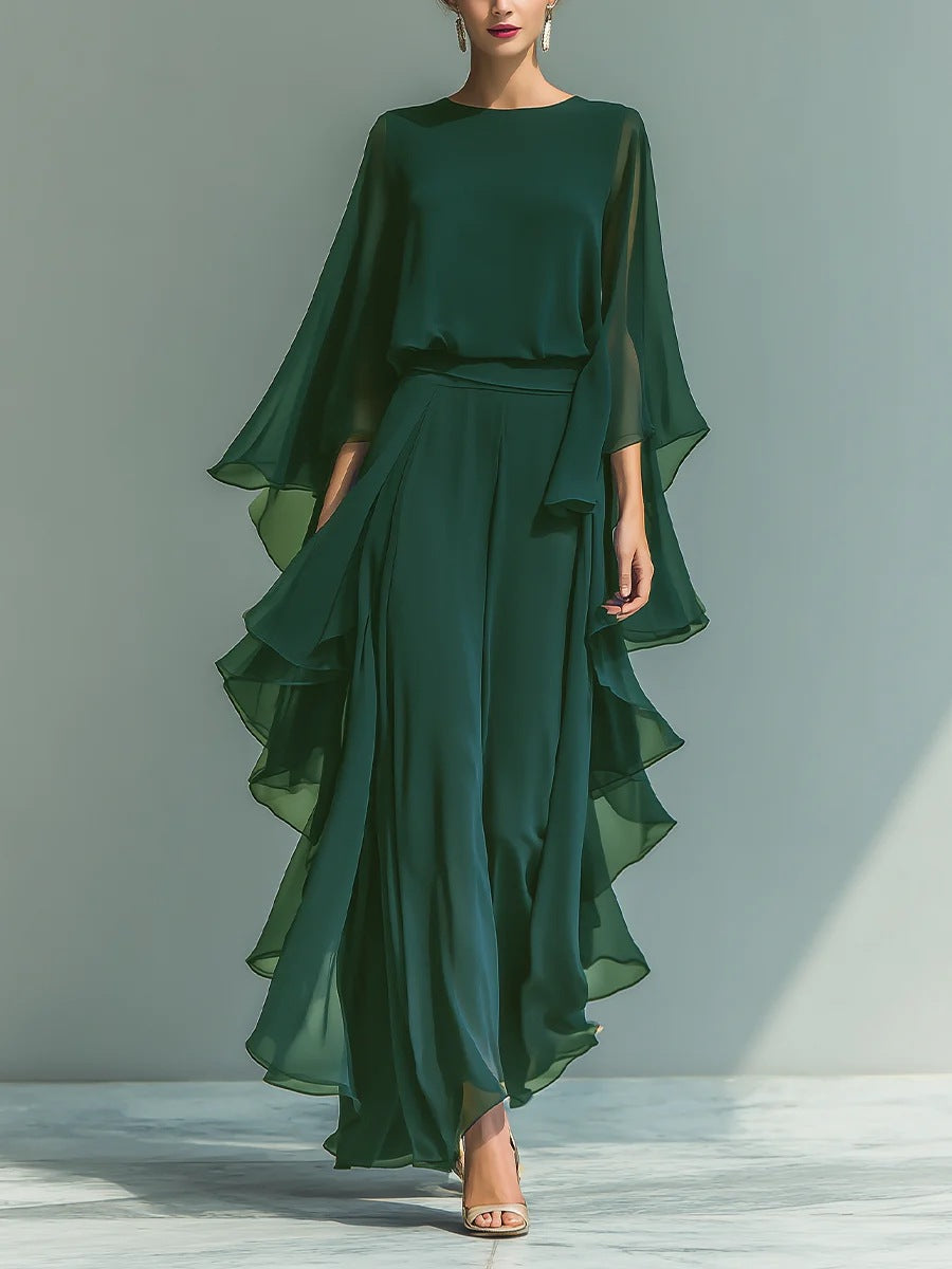 Women's Polyester Cape Sleeve Maxi Dress