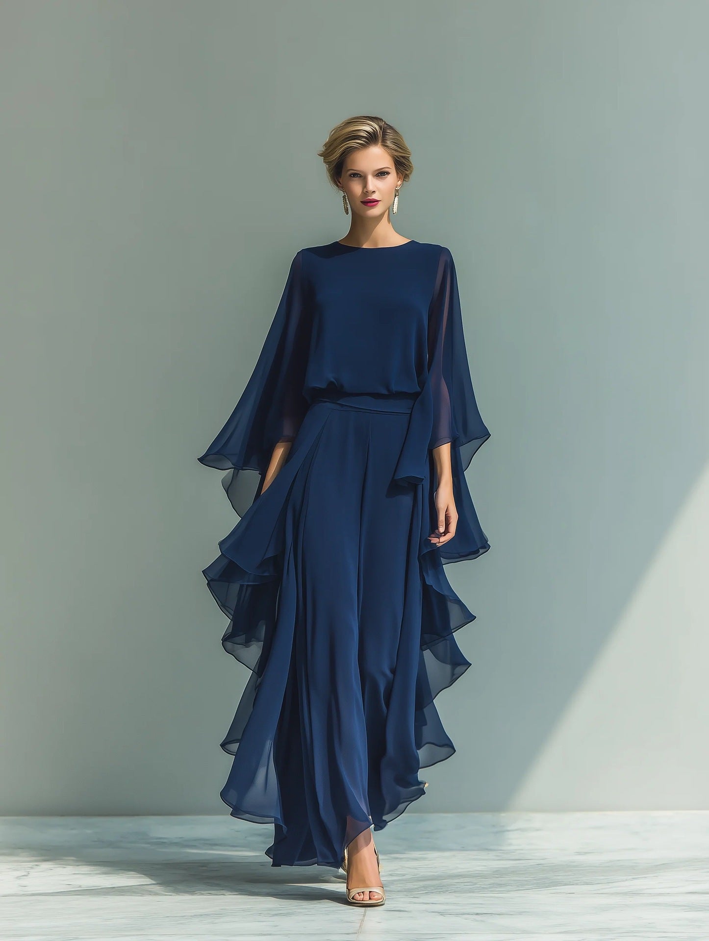 Women's Polyester Cape Sleeve Maxi Dress