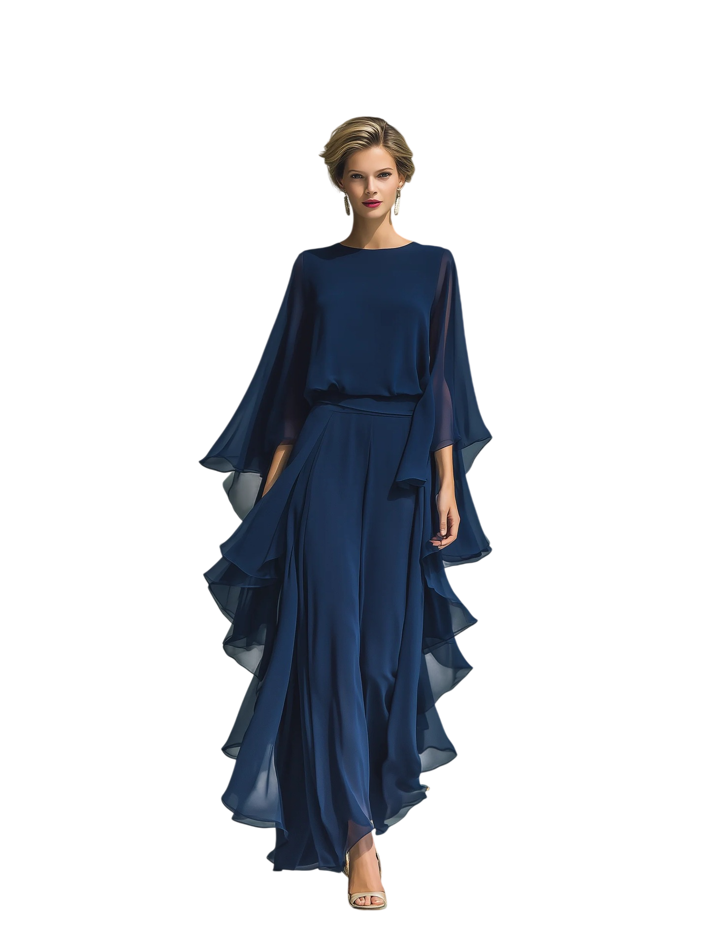 Women's Polyester Cape Sleeve Maxi Dress