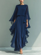 Women's Polyester Cape Sleeve Maxi Dress