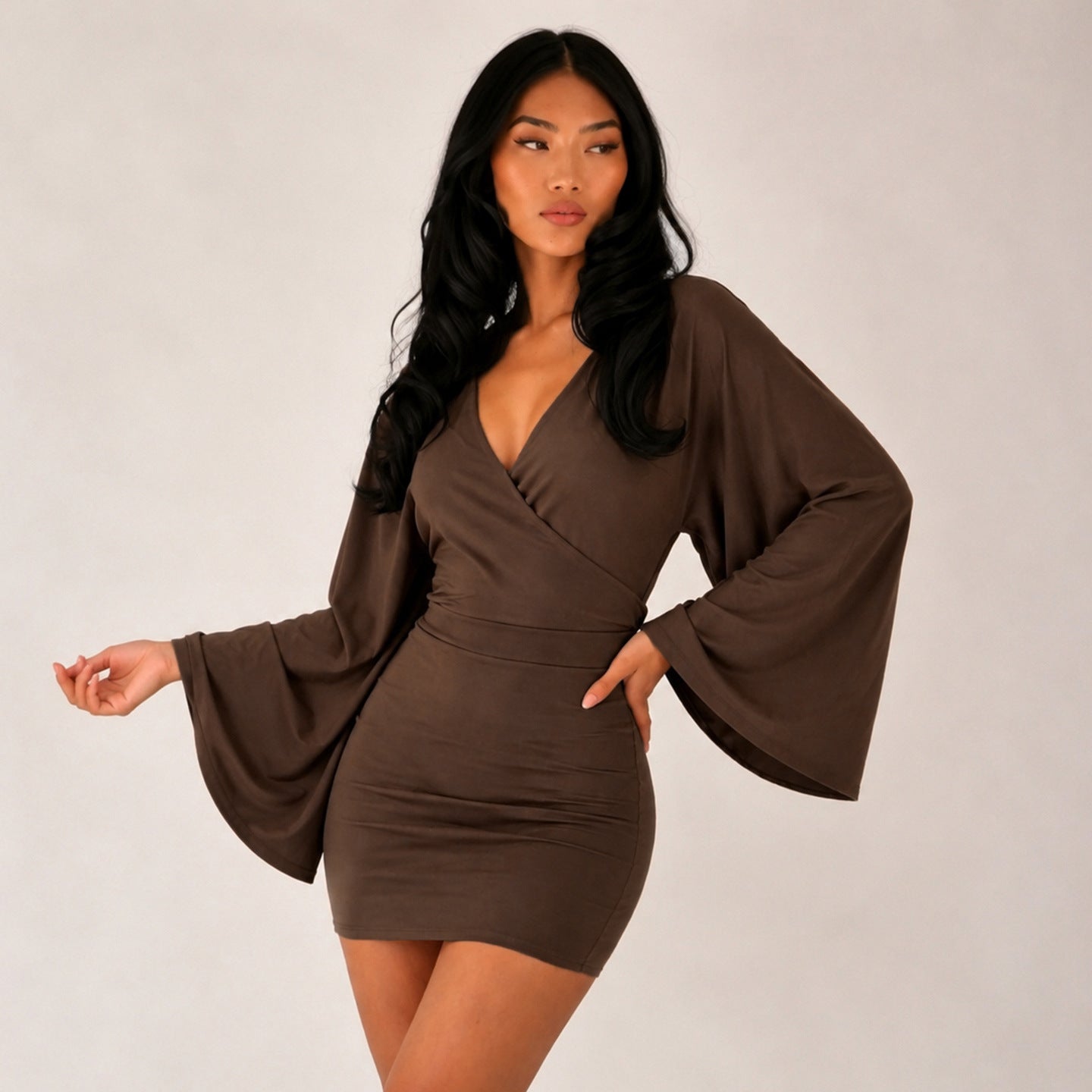 Women's Bell Sleeve Bodycon Mini Dress