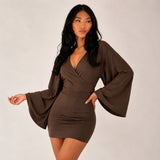 Women's Bell Sleeve Bodycon Mini Dress