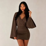 Women's Bell Sleeve Bodycon Mini Dress