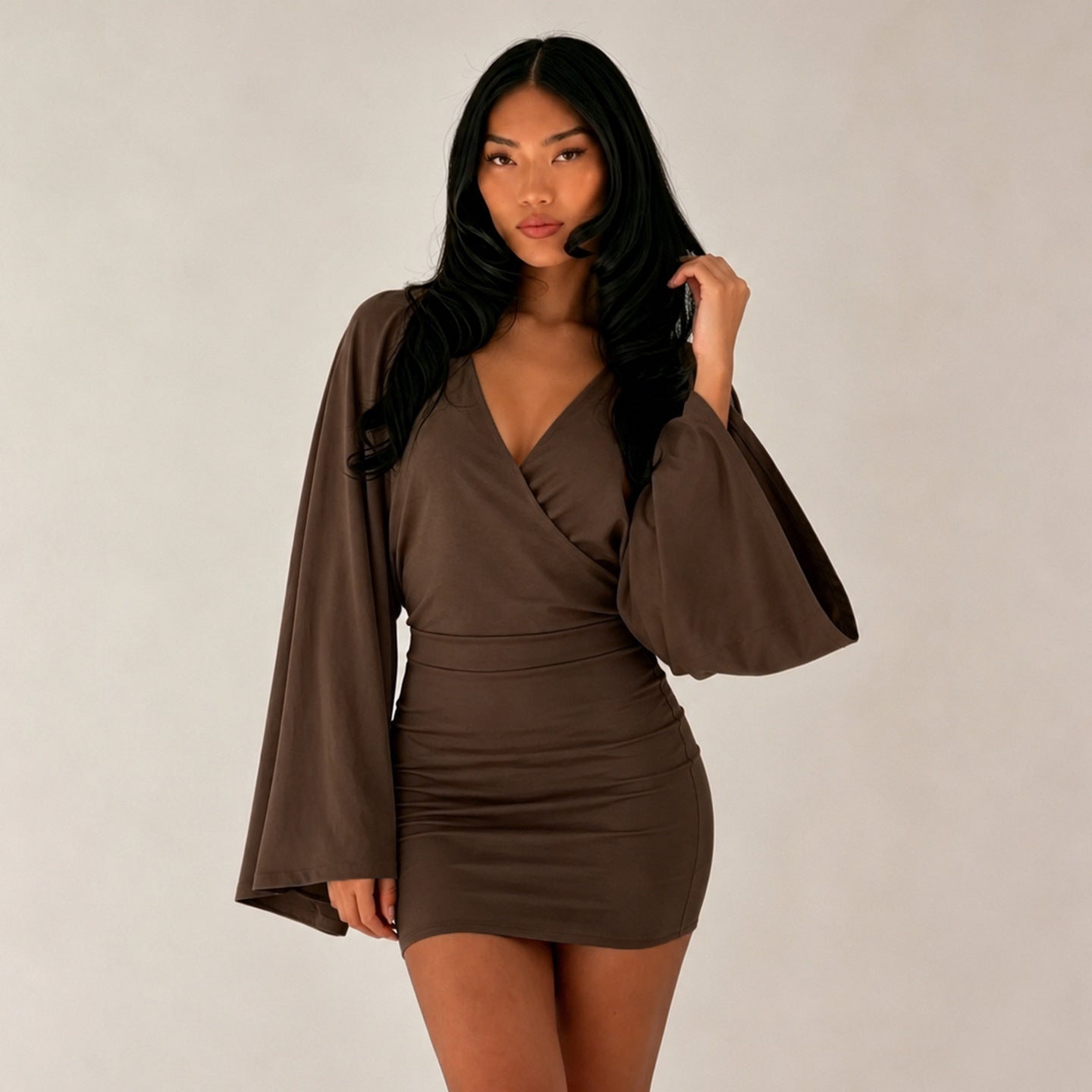 Women's Bell Sleeve Bodycon Mini Dress
