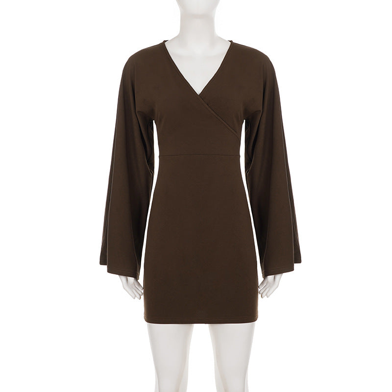 Women's Bell Sleeve Bodycon Mini Dress