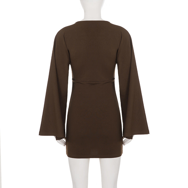 Women's Bell Sleeve Bodycon Mini Dress