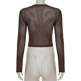 Women's Mesh Graphic Long Sleeve Crop Top