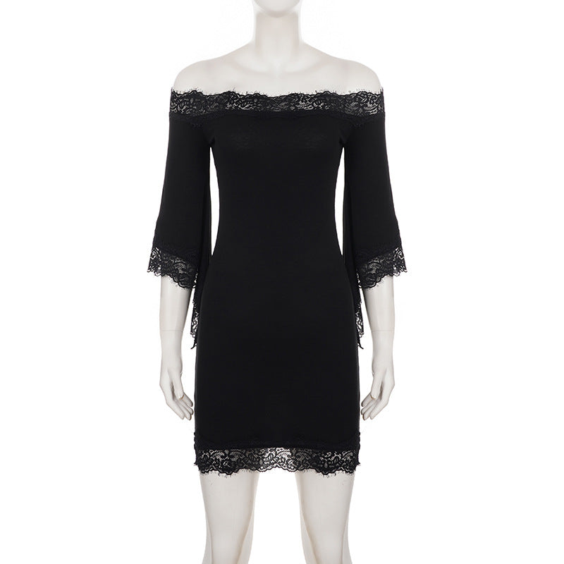 Women's Off Shoulder Lace Mini Bodycon Dress