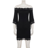 Women's Off Shoulder Lace Mini Bodycon Dress