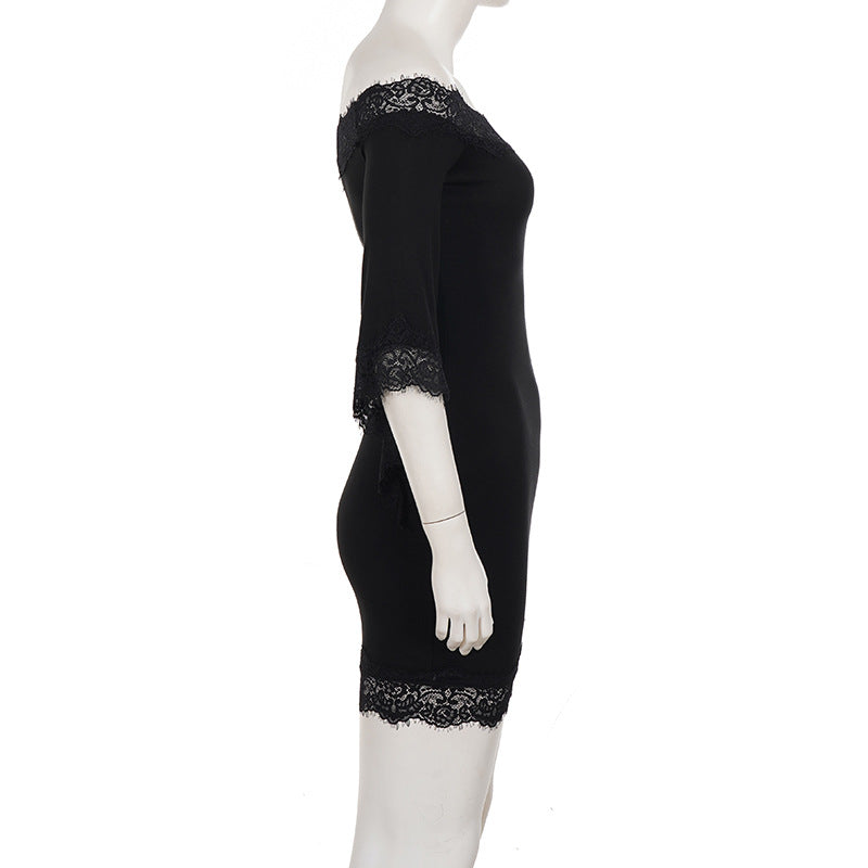 Women's Off Shoulder Lace Mini Bodycon Dress