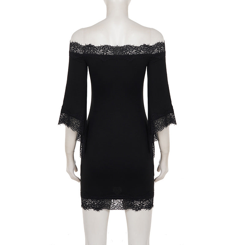 Women's Off Shoulder Lace Mini Bodycon Dress
