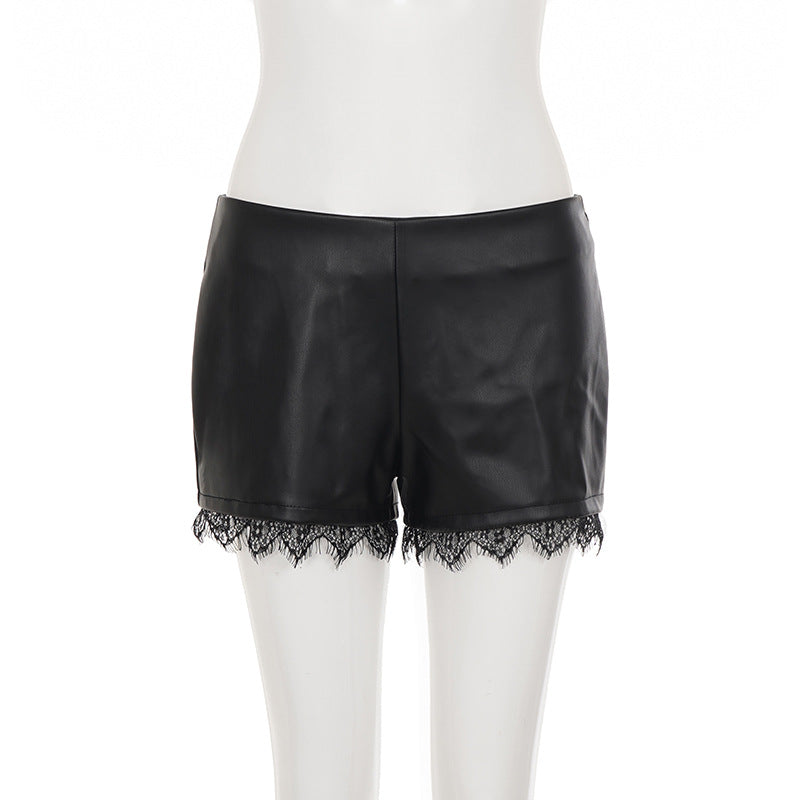 Women's Lace Trim High Waist Mini Shorts