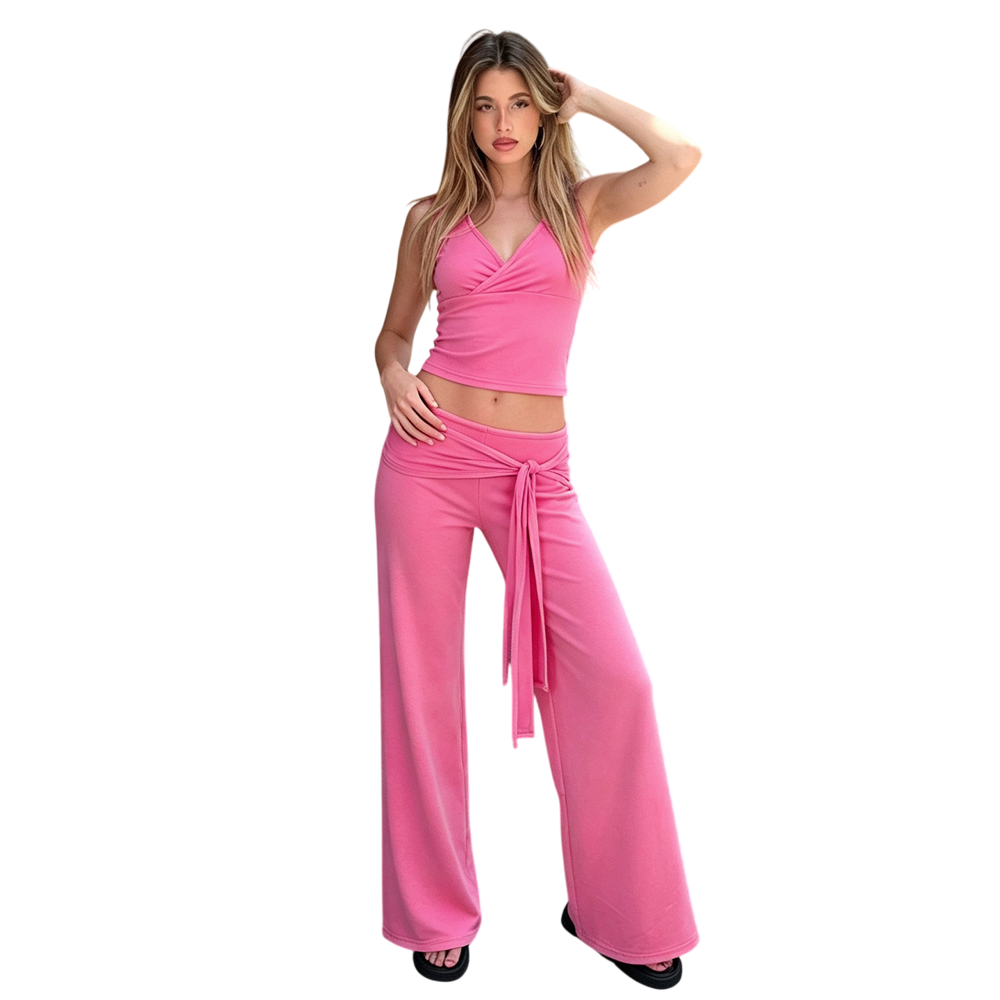Women's Wrap Top & Wide Leg Pants Set