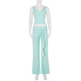 Women's Wrap Top & Wide Leg Pants Set