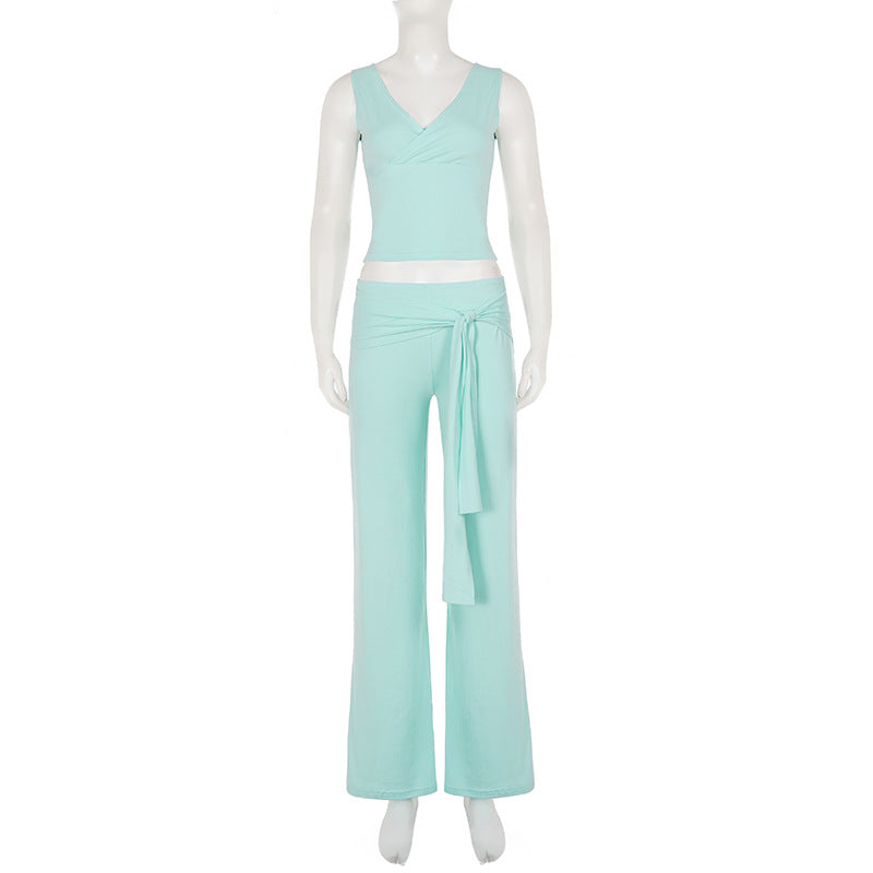 Women's Wrap Top & Wide Leg Pants Set