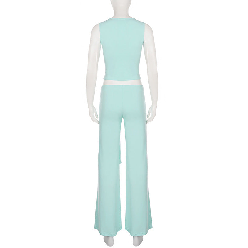 Women's Wrap Top & Wide Leg Pants Set