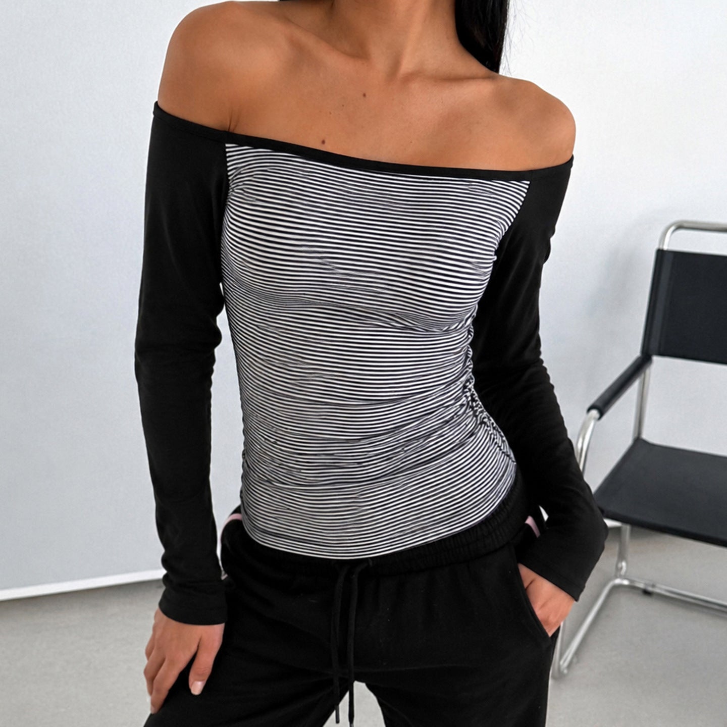 Women's Off Shoulder Striped Top