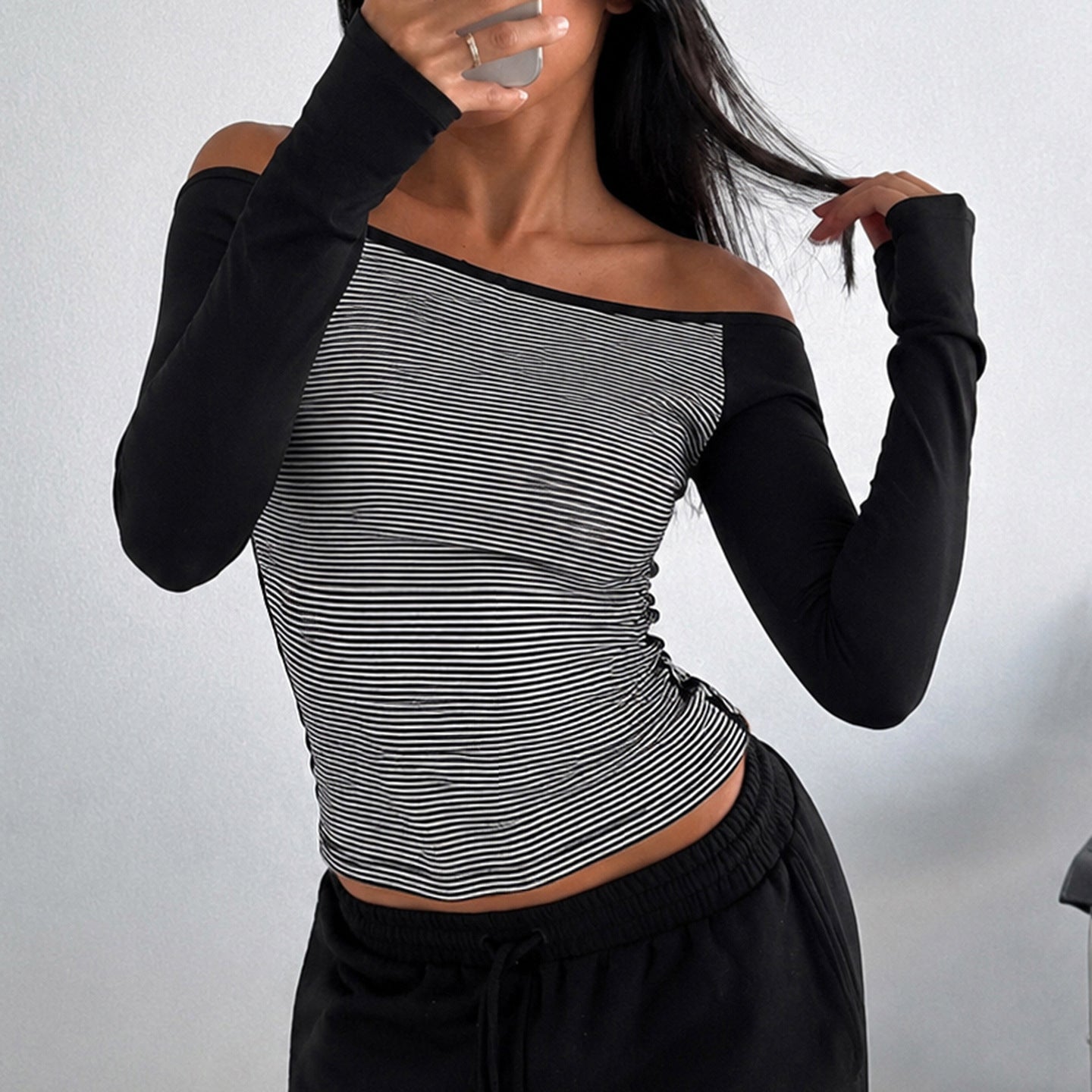 Women's Off Shoulder Striped Top