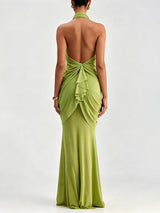 Women's Halter Draped Maxi Dress