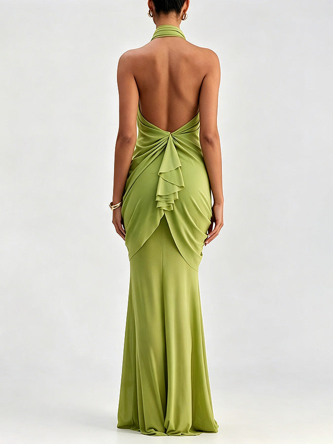 Women's Halter Draped Maxi Dress