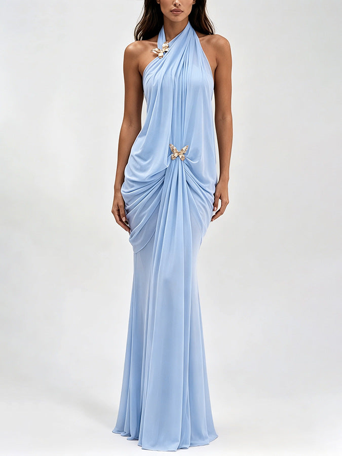 Women's Halter Draped Maxi Dress