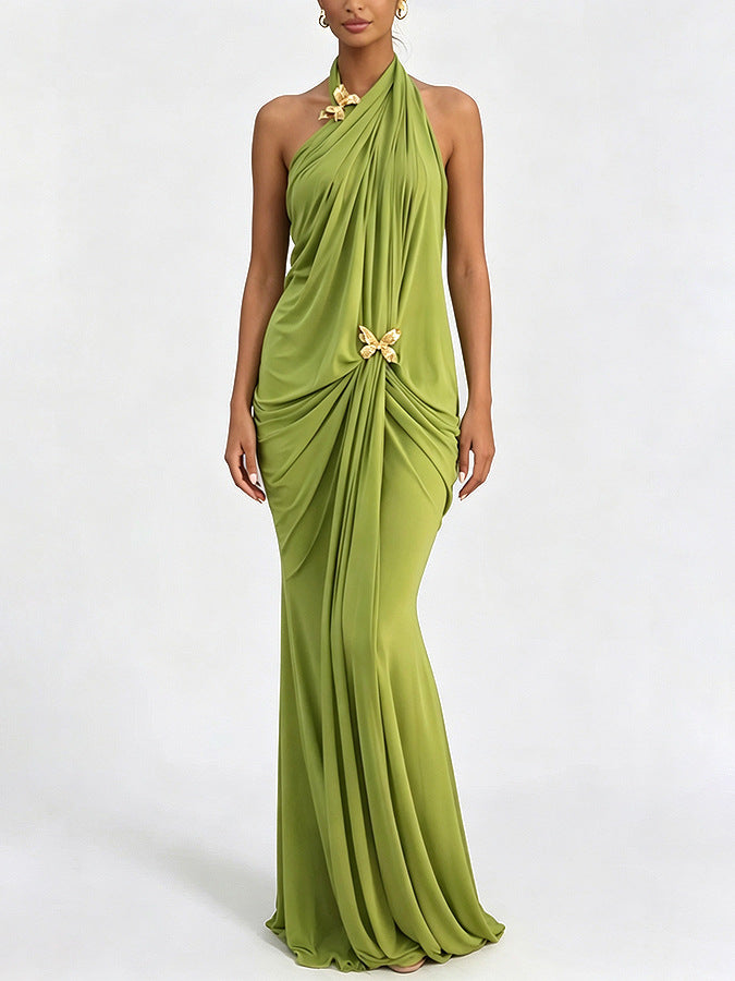 Women's Halter Draped Maxi Dress