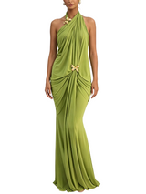 Women's Halter Draped Maxi Dress