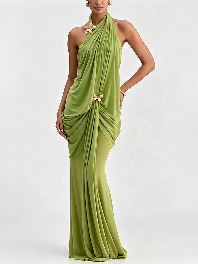 Women's Halter Draped Maxi Dress