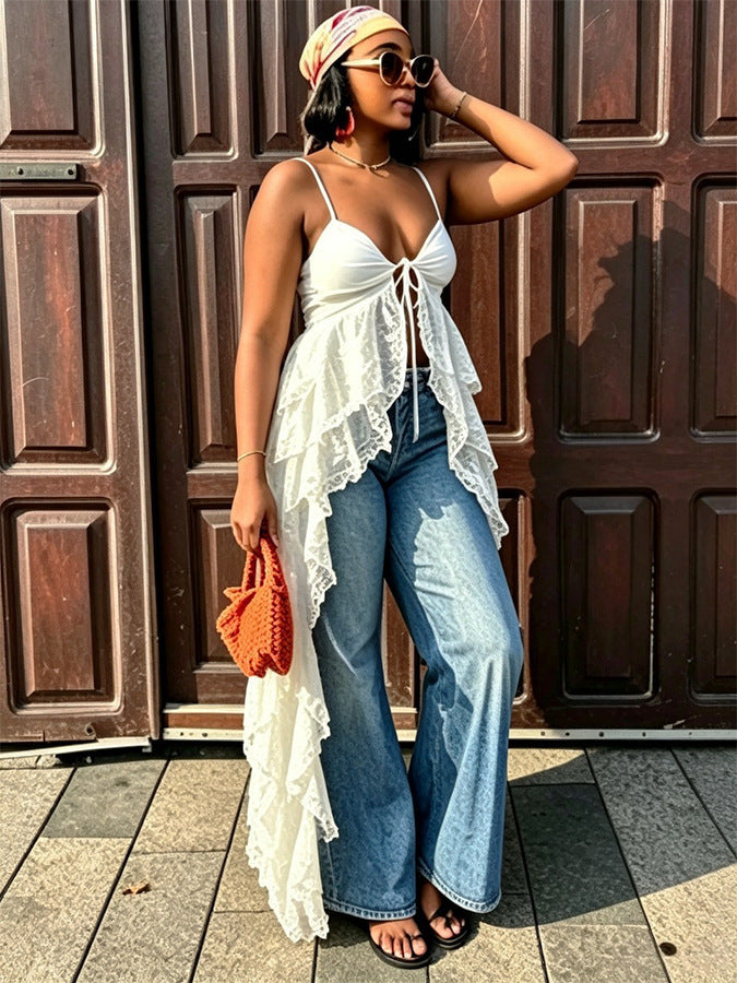 Women's Lace Trim High Low Cami Top