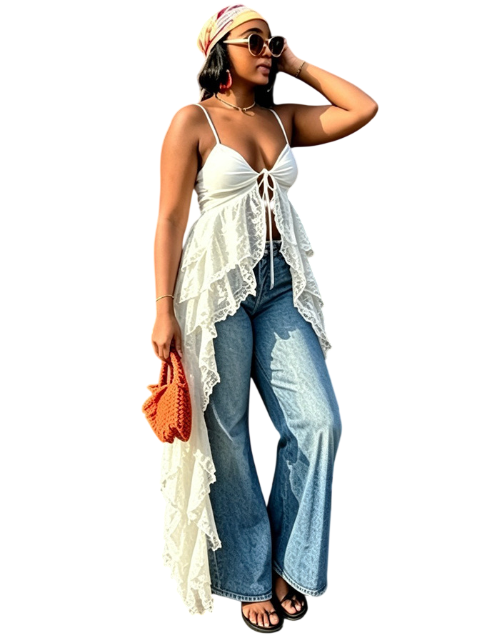 Women's Lace Trim High Low Cami Top