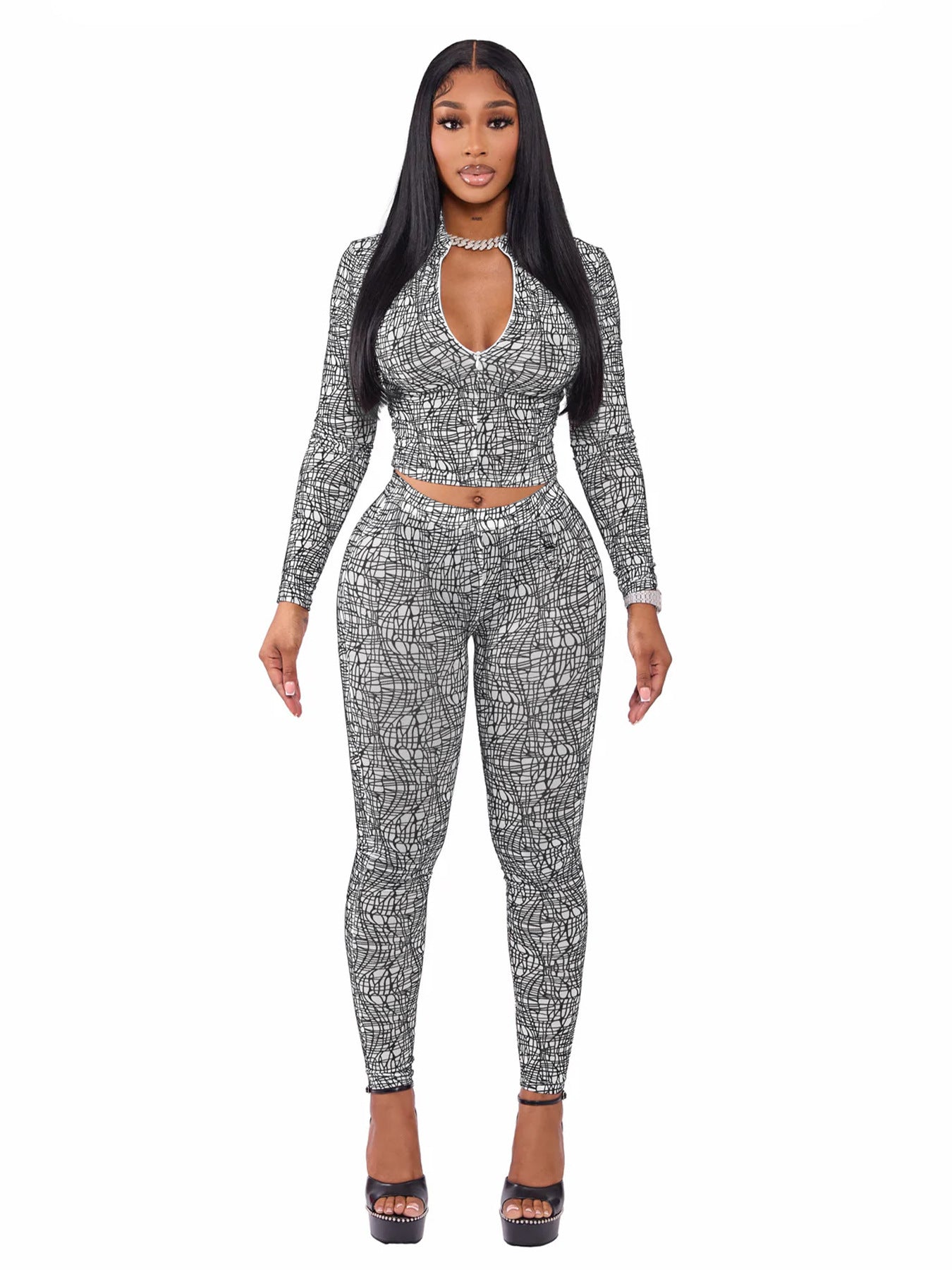 Women's Printed Crop Top & Leggings Set
