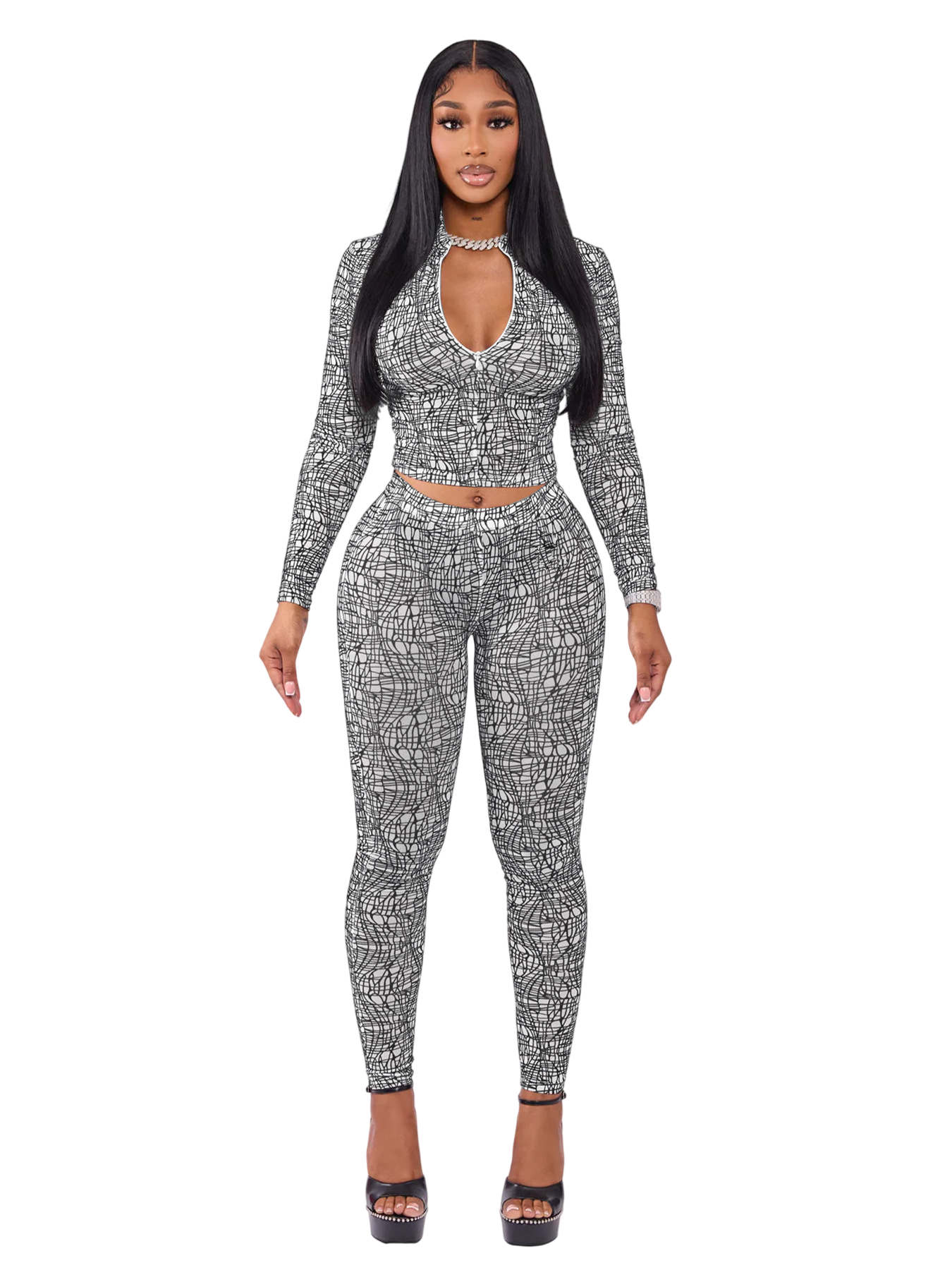 Women's Printed Crop Top & Leggings Set