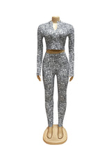 Women's Printed Crop Top & Leggings Set
