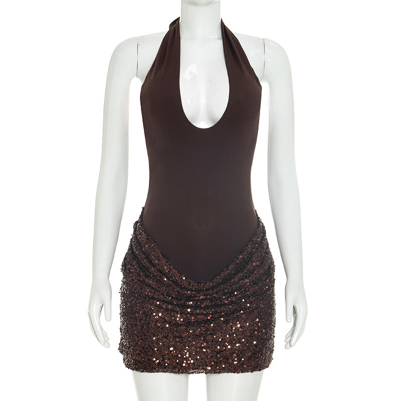 Women's Halter Sequin Mini Dress
