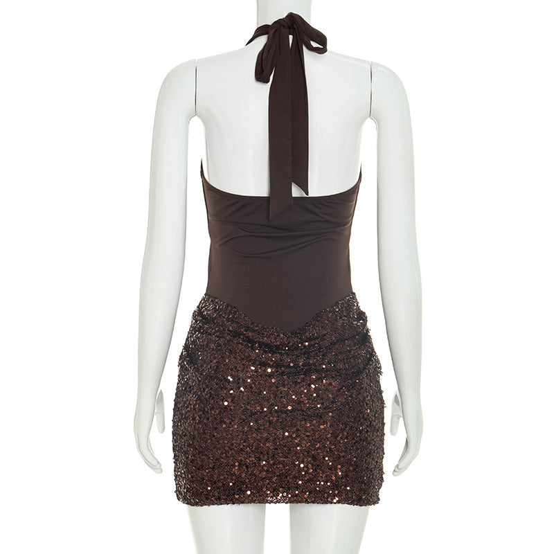 Women's Halter Sequin Mini Dress