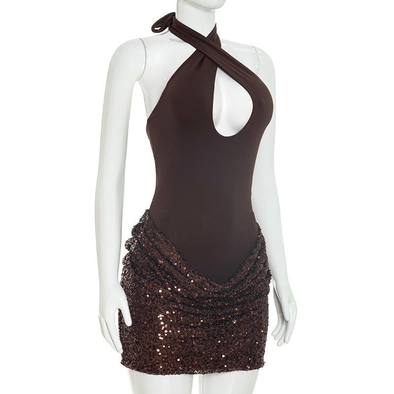 Women's Halter Sequin Mini Dress
