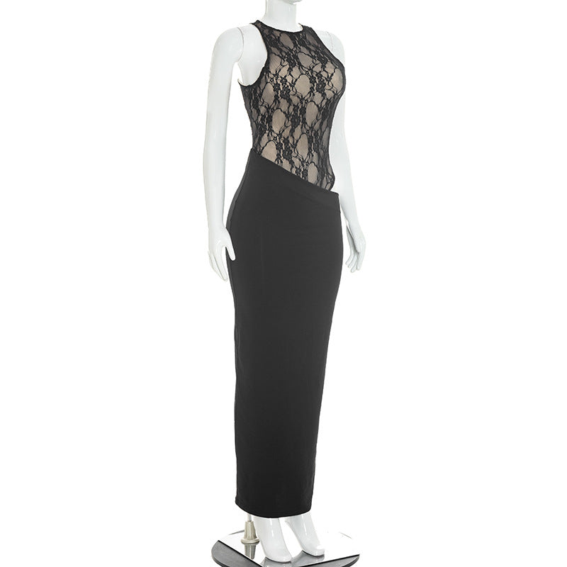 Women's Lace Mesh Maxi Dress