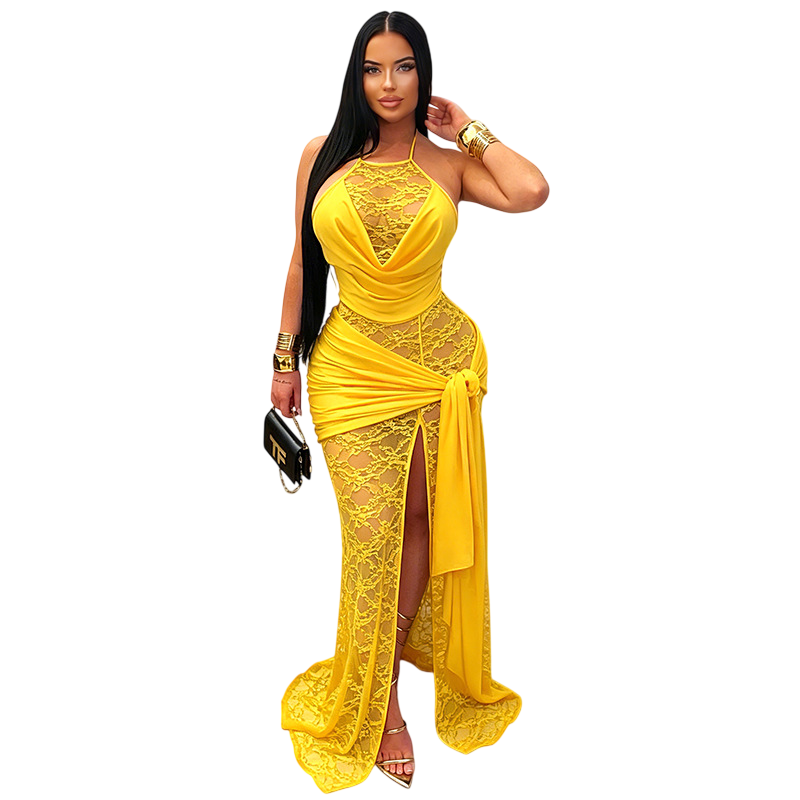 Women's Lace Halter Maxi Dress