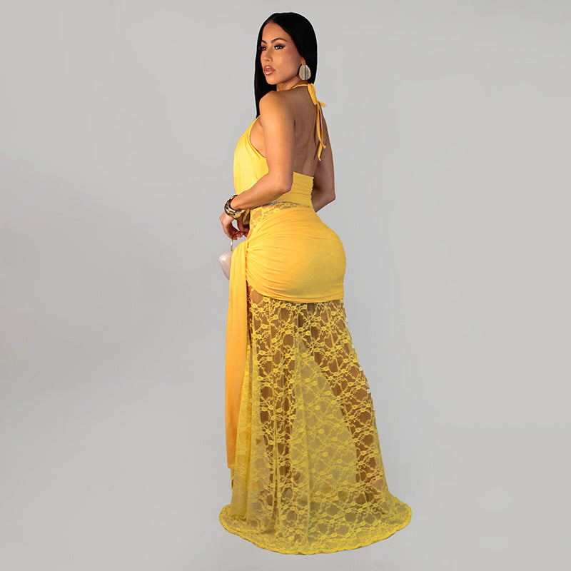 Women's Lace Halter Maxi Dress