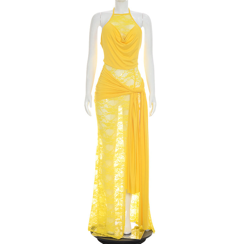 Women's Lace Halter Maxi Dress
