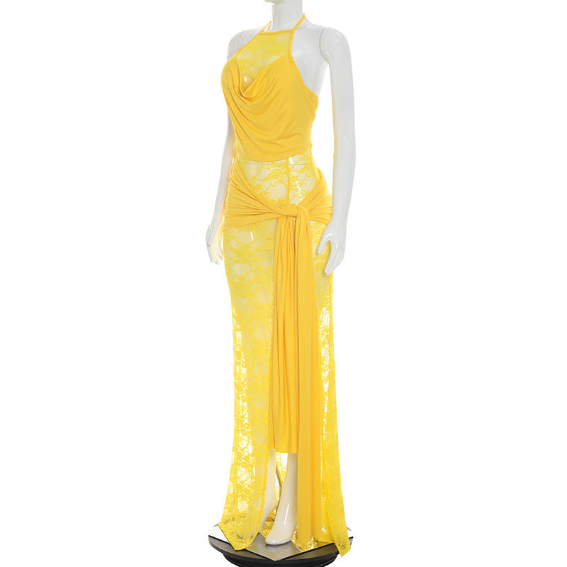 Women's Lace Halter Maxi Dress