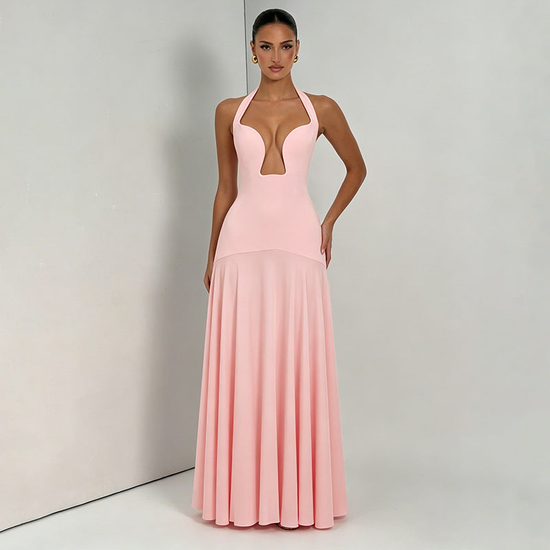 Women's Halter Plunge Maxi Dress