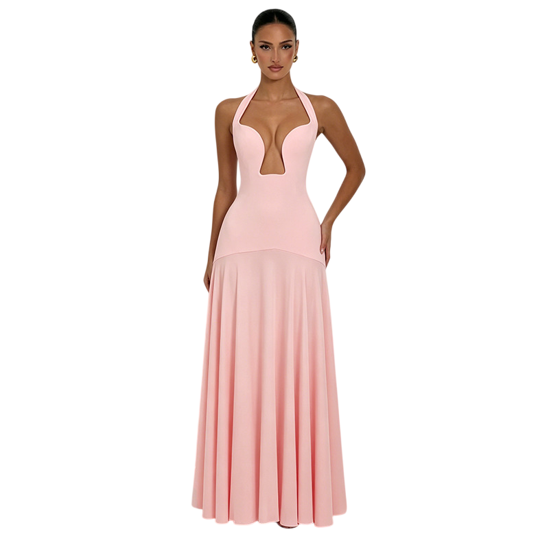 Women's Halter Plunge Maxi Dress