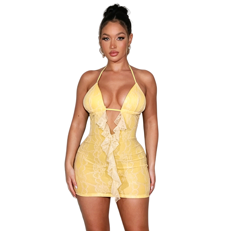 Women's Ruffle Halter Mini Dress