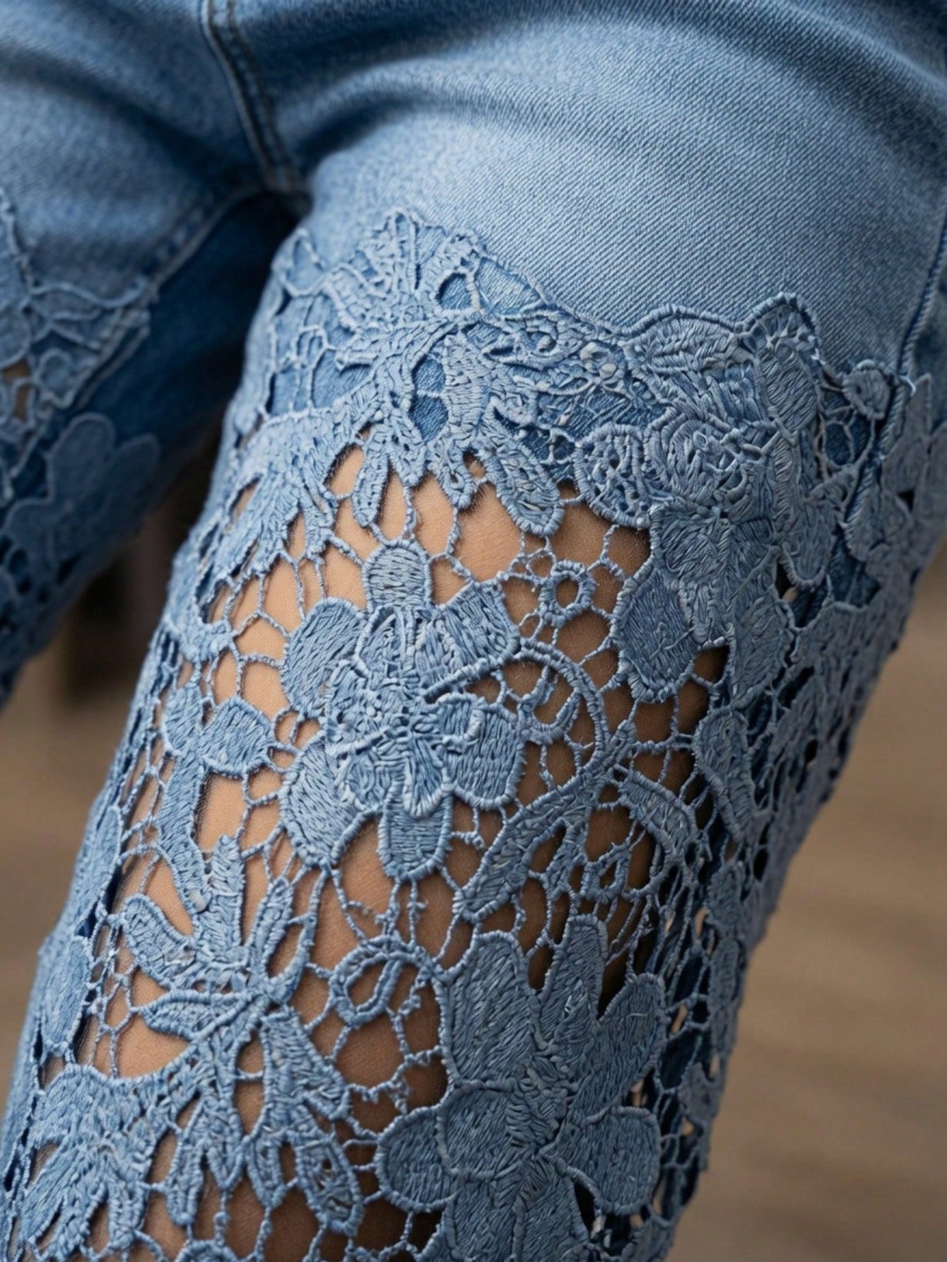 Women's Lace Panel Wide Leg Jeans