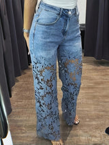 Women's Lace Panel Wide Leg Jeans